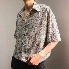 HEARUJOY - Mens Shirt Cashew Flower Print Shirt Summer Fashion Daily Versatile Outdoor Vacation Short-Sleeved Top Men'S Clothing 2025 New