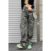 HEARUJOY - Women Jeans Denim Cargo Pant Long Pants Camouflage Straight Trousers Loose Casual Splice Button Pocket High Waist Autumn New