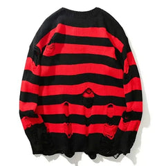 HEARUJOY - Pullovers Men Sweaters Striped Hole Tops Knitted Round Neck Full Sleeve Splice Simple Top Knit Casual Loose Autumn Winter 2025