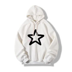 HEARUJOY - Men's Oversized Hoodie Off White 5XL Hoodies with Hat Over size for Men Star Print Man Casual Wear Hoody Male Sweatshirt