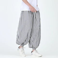 HEARUJOY - Men Casual Harem Pants Man Stripe Loose Jogging Pants Male Streetwear Cotton Linen Trousers Man Harajuku Wide Leg Pants