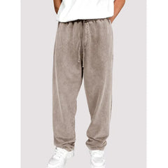 HEARUJOY - New Autumn Winter Men's Washed Knitted Cotton Pants Drawstring Pockets Casual Trousers Solid Loose Men Jogging Sweatpants 5XL