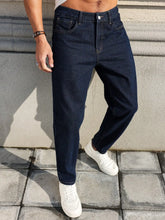 HEARUJOY - Men's deep blue slim-fit five-pocket denim trousers, casual and stylish, with a slim cut that accentuates long legs, versatile a