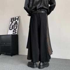 Hearujoy Mens Dark Knight Style Japanese Genderless Spliced Culottes Essential For Couples Irregular Casual Temperament Wide-Leg Culottes