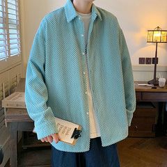 Hearujoy Autumn New Couple's Shirt Japanese Men's Loose Long-sleeved Pure Cotton Corduroy Retro Shirt Daily Casual Jacket Black Khaki
