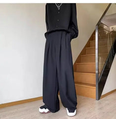 HEARUJOY - Black Mens Suit Pants Summer American High Street Wide Leg Pants Trend Casual Comfortable Office Attire Fashion Pantalettes