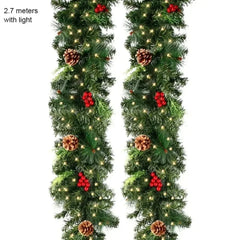YICKYUE - 2.7M Christmas Decoration Garland Wreath with LED Lights, Artificial Green Pine Rattan Hanging Christmas Decor for Door Stairs