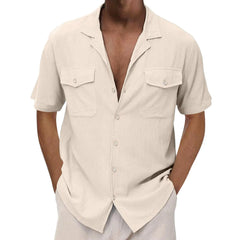 HEARUJOY - Men'S Casual Cardigan Short Sleeve Double Pocket Shirt Fashion Wrinkle-Free Casual Men'S Shirt