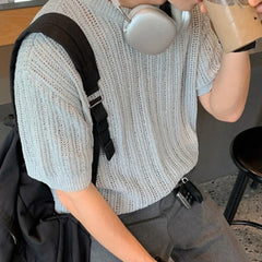 HEARUJOY - Fashion Knitted T-shirt For Men Top Tshirt Loose Fit Knitted Top Regular Length Garment Slight Stretch Material