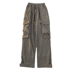 HEARUJOY - Men Casual Pants High Waist Full Length Pant Wide Leg Pants Pockets Loose Solid Spring 2025 New Sports Patchwork High Street