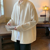 Hearujoy Autumn New Couple's Shirt Japanese Men's Loose Long-sleeved Pure Cotton Corduroy Retro Shirt Daily Casual Jacket Black Khaki