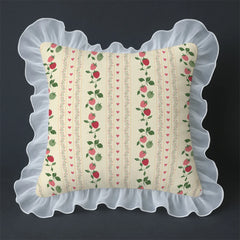 YICKYUE - Sweet Retro Pillow Cartoon Small Strawberry Print Lace Wash Cotton Pillowcase Girly Sense Home Decorative Sofa Cushion Pillow