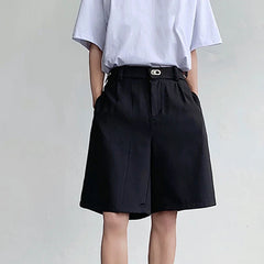 Hearujoy Metal Buckle Suit Shorts Korean Style Loose Summer Trend Male Pants Casual Zipper Solid Color Loose 9C5337