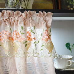 YICKYUE - French Countryside Embroidery Lace Short Curtain Without Punching Blackout Curtain Velcro Pink Romantic Home Decoration Curtain