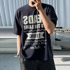 HEARUJOY - Korean Style Men's Tees Round Neck Letter Printing Casual Tops Contrast Color Short Sleeved Male Pullover T-shirt