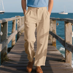 HEARUJOY - Autumn European and American Linen Men's Casual Loose Business Suit Trousers