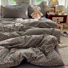 YICKYUE - Simple Floral Bedding Set Korean Style Soft Bed Sheet Set Queen King Size Quilt Cover Set No Filling With Pillowcase