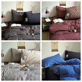 YICKYUE - 3/4pc New Mix Color Striped Bedding Set Washed Cotton Duvet Cover Set+Sheet+Pillowcases for Single Full Queen Home Bedlinens