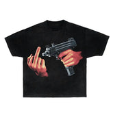 Hearujoy American Harajuku Realistic Style UZI Submachine Gun Printed Short-sleeved Women's Spring New Street Y2K Trendy Funny T-shirt