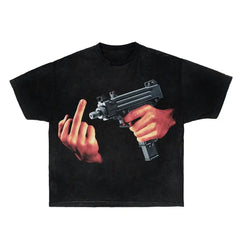 Hearujoy American Harajuku Realistic Style UZI Submachine Gun Printed Short-sleeved Women's Spring New Street Y2K Trendy Funny T-shirt