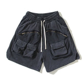 Hearujoy Streetwear Washed Big Pockets Summer Shorts for Men and Women Straight Casual Terry Vintage Drawstring Five Point Pants Oversize