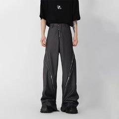 Hearujoy Design Zipper Slit Men Trousers Techwear Straight Tube Casual Black Pants Wide Leg Darkwear Male Streetwear Hip Hop