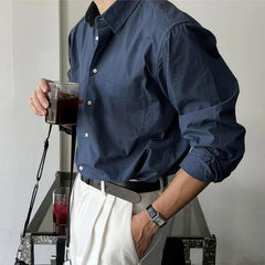 HEARUJOY - New Luxury Textured Business Men Shirts Leisure Solid Color Long Sleeve Korean Popular Men's Clothing High Quality Cardigan Tops