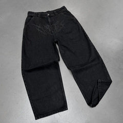 Hearujoy Harajuku Y2k Jeans Goth Hip Hop Pattern Oversized Pocket Ripped Black Baggy Jeans Casual New Mens Womens Denim Pants Streetwear