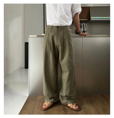 HEARUJOY - Men's Korean Light Luxury Draped Linen Wide Leg Pants Leisure Button-down Solid Color Straight Premium Elegant Sweatpants M-3XL