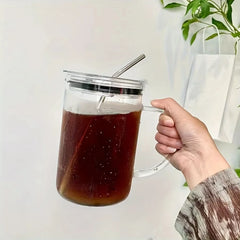 YICKYUE - 1pc 1L Large Glass with Lid and Straw Heavy Duty Glass Water Cup Iced Coffee Cups Drinking Mugs Summer Winter Drinkware Gifts