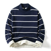 HEARUJOY - Fashion Pullover Navy Black Striped Knitted Sweater Men Women's Autumn Winter Round Neck Casual Korean Trend Cotton Clothing