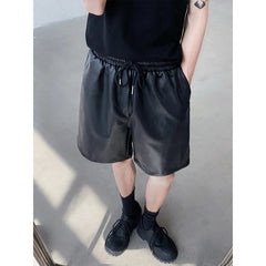 Hearujoy Summer Leather Shorts Men Fashion Black Motorcycle Shorts Mens Streetwear Hip-hop Loose Leather Shorts Men Casual Shorts M-2XL