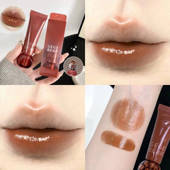 YICKYUE - Chocolate Brown Plumping Lip Gloss Watery Crystal Jelly Lip Gloss Moisturizing Glass Lip Tint Soft Tube Makeup Applicator Beauty