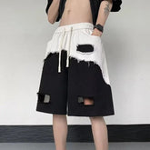 Hearujoy Mens Contrast Color Ripped Patchwork Shorts Daily Casual Versatile Breathable Comfortable Workwear Shorts Men's Clothing