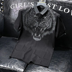 Hearujoy Top Graphic T Shirt for Men Trashy Y2k Polo Shirts Rhinestones Rock Man with Collar Tee Goth Grunge Black Short Quarter Sleeve