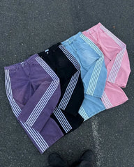 Hearujoy Y2k Hip hop High street striped straight leg men jeans Punk Harajuku street wear couple high-waisted jeans casual loose pants