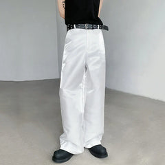 Hearujoy Niche Design Male Glossy Casual Pants Droop Wide Leg Loose Bottom Summer Straight Solid Color Menwear Tide 9C6406
