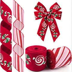 YICKYUE - Two Rolls Christmas Ribbon For Wreaths And Bows, Red And Pink Candy Cane Ribbon For Gift Wrapping And Party Decoration Crafts