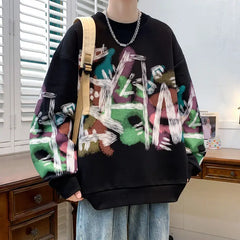 HEARUJOY - Men's Long Sleeve T-Shirt Graffiti Spring Autumn New Trendy Round Neck Youth Base Layer Top