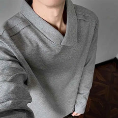 HEARUJOY - Autumn New Male Solid Color Irregular Long-Sleeved T-Shirt American Retro Fashion Trend Street Loose Casual Niche Men's Top