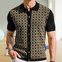 HEARUJOY - Summer New Men's Short-Sleeved Jacquard Cardigan Knitted Shirt Retro Fashion Trend Casual Loose Breathable Niche Men's Tops