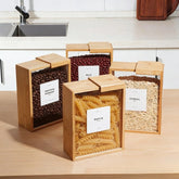 YICKYUE - Natural Bamboo Cereal Container, Kitchen Storage Box for Grain, Rice, Nuts & Dry Food