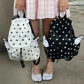 YICKYUE - Retro Japanese Style Polka Dot Flash Diamond Angel's Wings Backpack Lightweight Foldable Style Cute Schoolbag Nylon Backpack