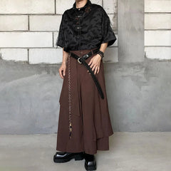 Hearujoy Mens Chinese Style Retro Irregular Layered Culottes Essential Genderless Fashion Trend Double Layer Loose Wide Leg Pants Unisex