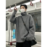 HEARUJOY - Men New Cardigan Single Breasted Sweaters Long Sleeve Flat Knitted Jumpers Turtleneck Solid Spliced Button High Street Loose