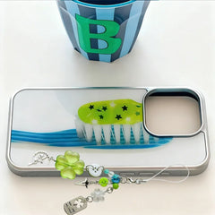 YICKYUE - New Korean INS Personalized Blue Star Toothbru Phone Case For iPhone 17 Air 16 15 14 13 12 11 Pro Max XSMAX XR 8 PLUS Y2K Cover