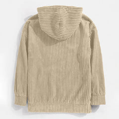 HEARUJOY - MenS Thickened Corduroy Long Sleeve Solid Color Kangaroo Pocket Drop Shoulder Hooded Sweatshirt With Cozy Fit And Stylish Design