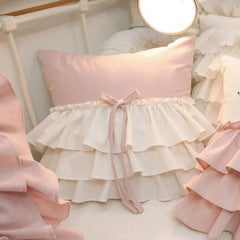 YICKYUE - New Korean Style Ruffle Pillow Lace Bow Dormitory Hug Pillow Detachable Home Decoration Bedroom Girl Creativity Handmade Pillow