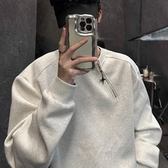HEARUJOY - Men Sweatshirt Side Zip Casual Tshirt Autumn Streetwear Fashion Trend Youth All-Match Daily Long-Sleeved Top Male Men'S Clothing