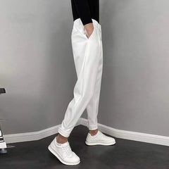 HEARUJOY - Summer Fashion Leggings Trendy Versatile Suit Pants Men's Solid Patchwork Zippere Button Pockets 9-inch Straight Casual Trousers